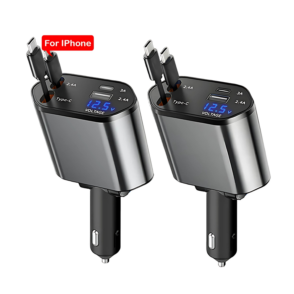 4-in-1 car phone charger source image showing the two connector kit options