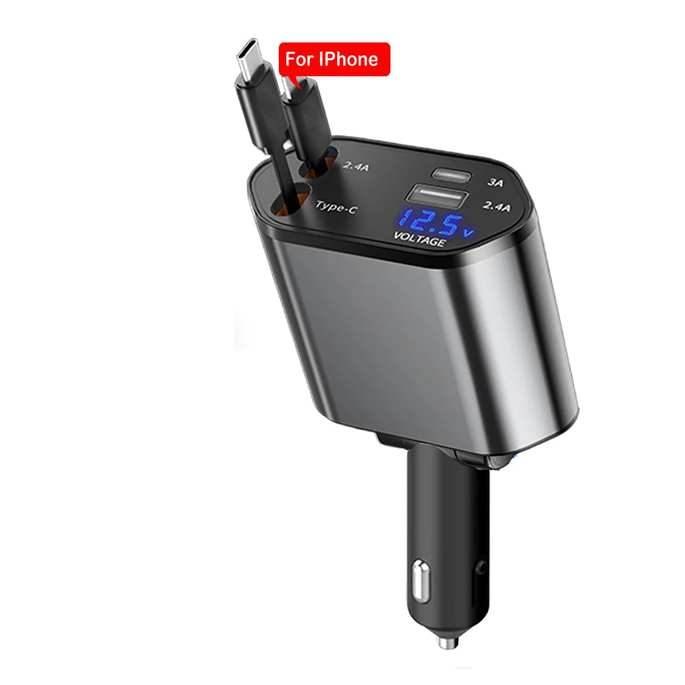 4-in-1 car phone charger verified source image with voltage display