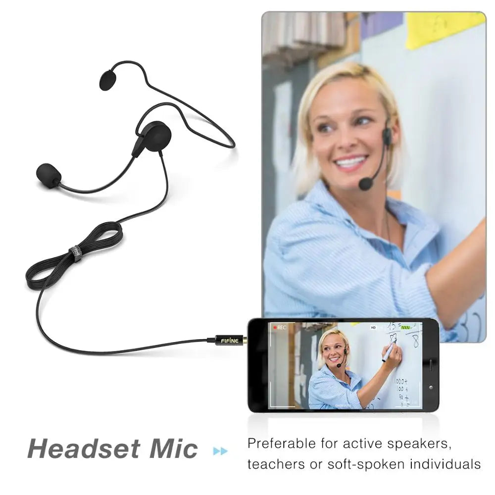 FIFINE headset lavalier microphone worn for speaking or teaching