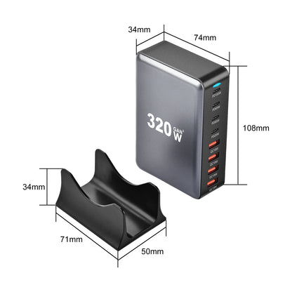 320W Gan Fast Charger Desktop 8-Port USB Type C