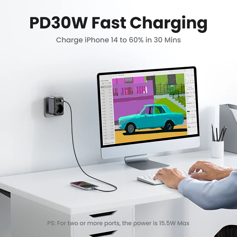 UGREEN 30W USB-C Charger with AC Outlet