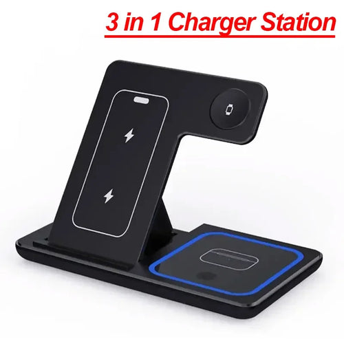Black foldable 3-in-1 wireless charging station product view