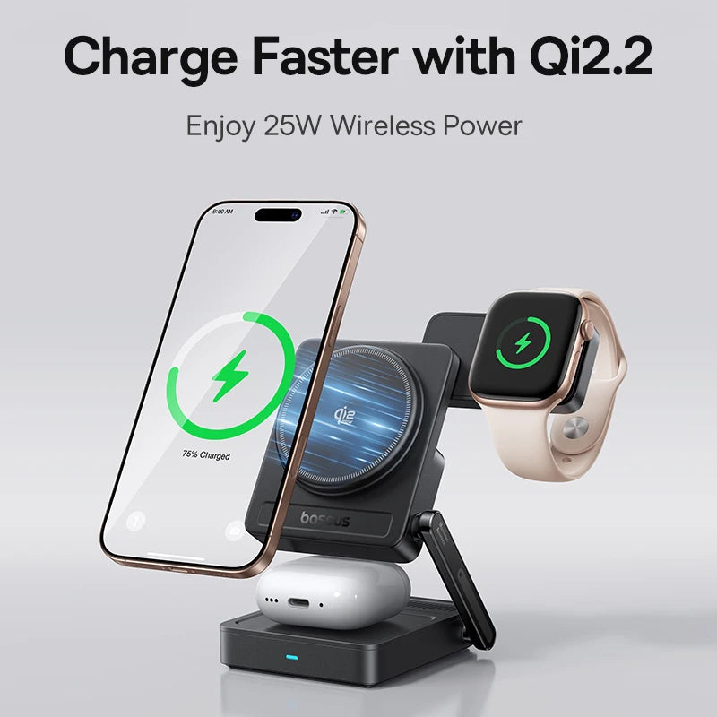 Baseus Qi2.2 3-in-1 Magnetic Wireless Charging Station source-backed product image