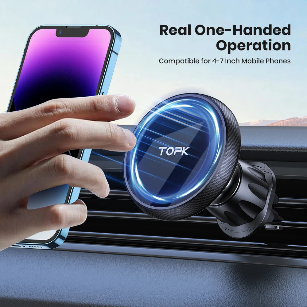 VentMag magnetic phone holder one-handed use in car