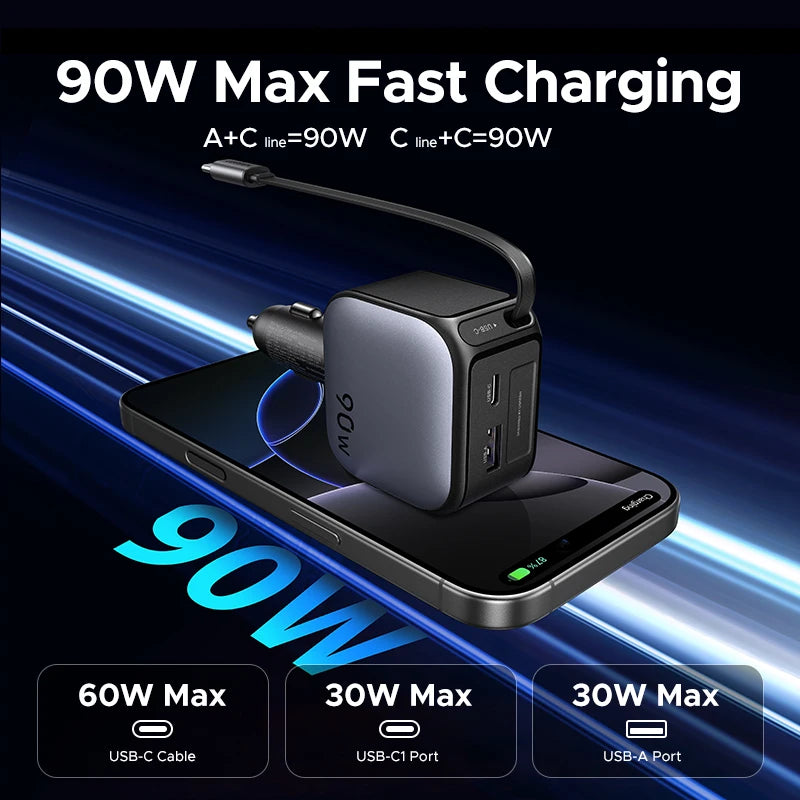 UGREEN Retractable USB-C Car Charger source-backed product image