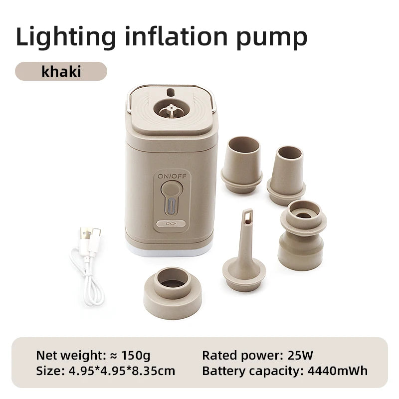 Mini inflatable pump with light
