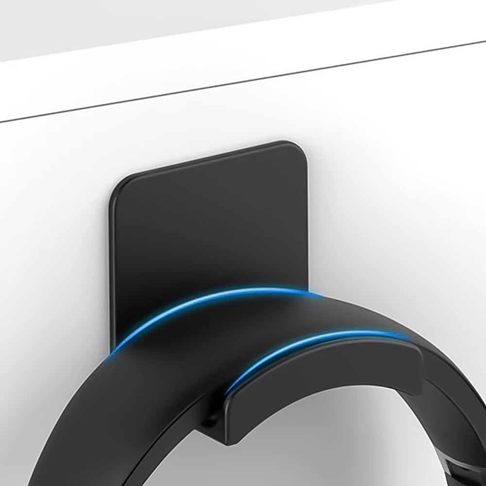 Close-up of black HookDock adhesive headphone hook