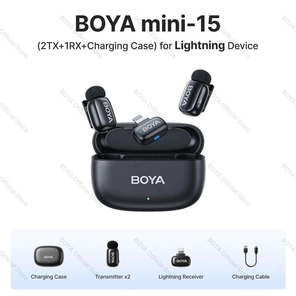 BOYA mini-15 Lightning wireless lavalier kit source configuration