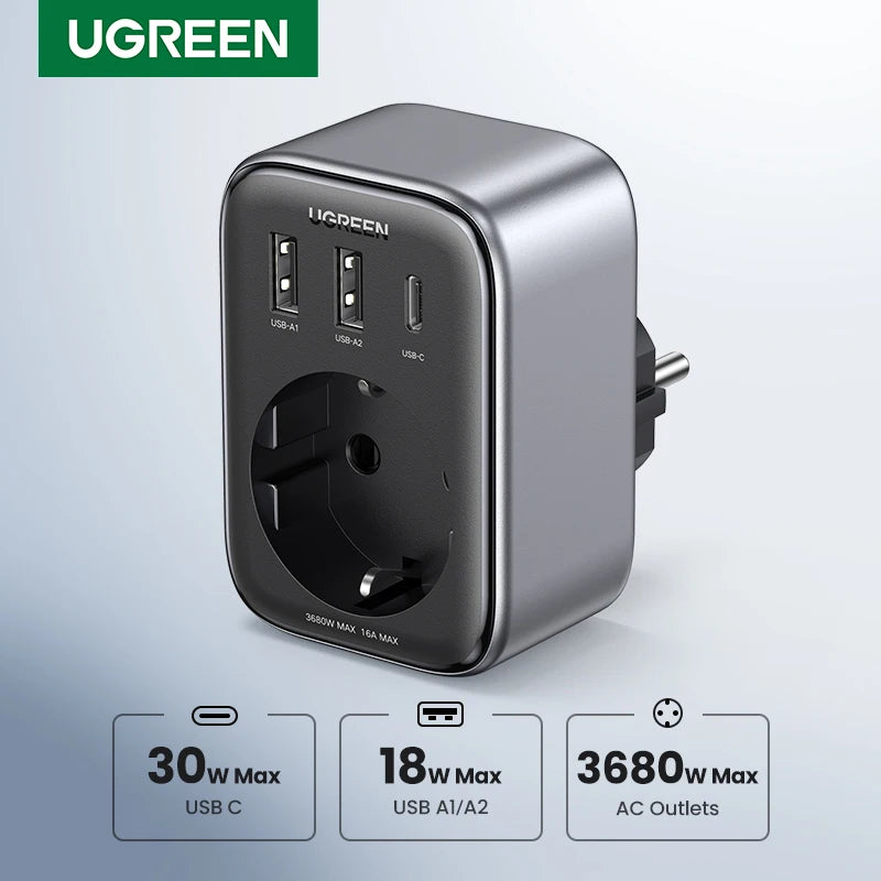 UGREEN 30W USB-C Charger with AC Outlet