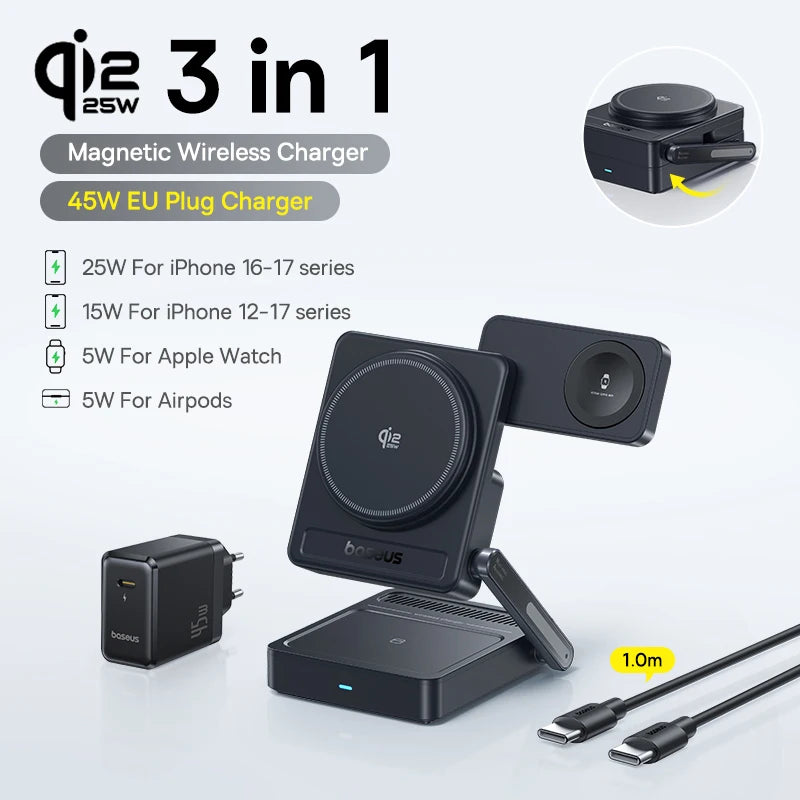 Baseus Qi2.2 3-in-1 Magnetic Wireless Charging Station source-backed product image