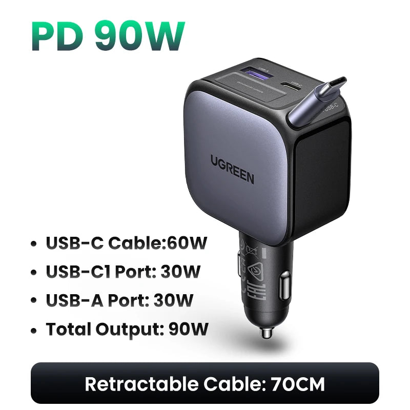 UGREEN Retractable USB-C Car Charger source-backed product image