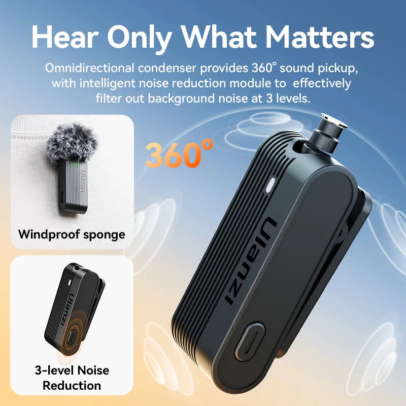 Ulanzi A100 microphone windscreen and three-level noise reduction source graphic