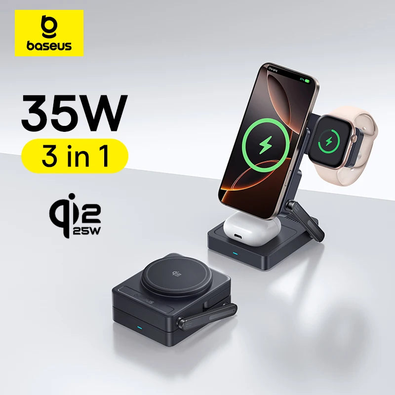 Baseus Qi2.2 3-in-1 Magnetic Wireless Charging Station source-backed product image