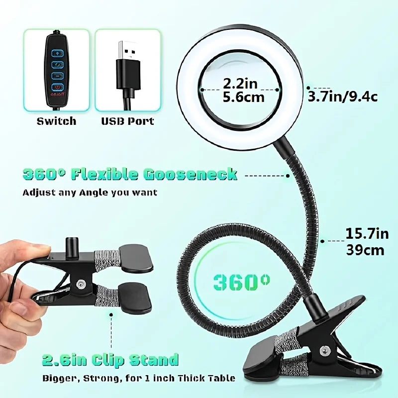 Clip-On Magnifying LED Desk Lamp
