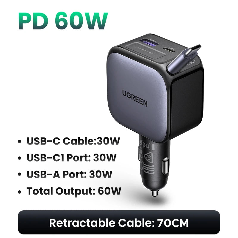 UGREEN Retractable USB-C Car Charger source-backed product image
