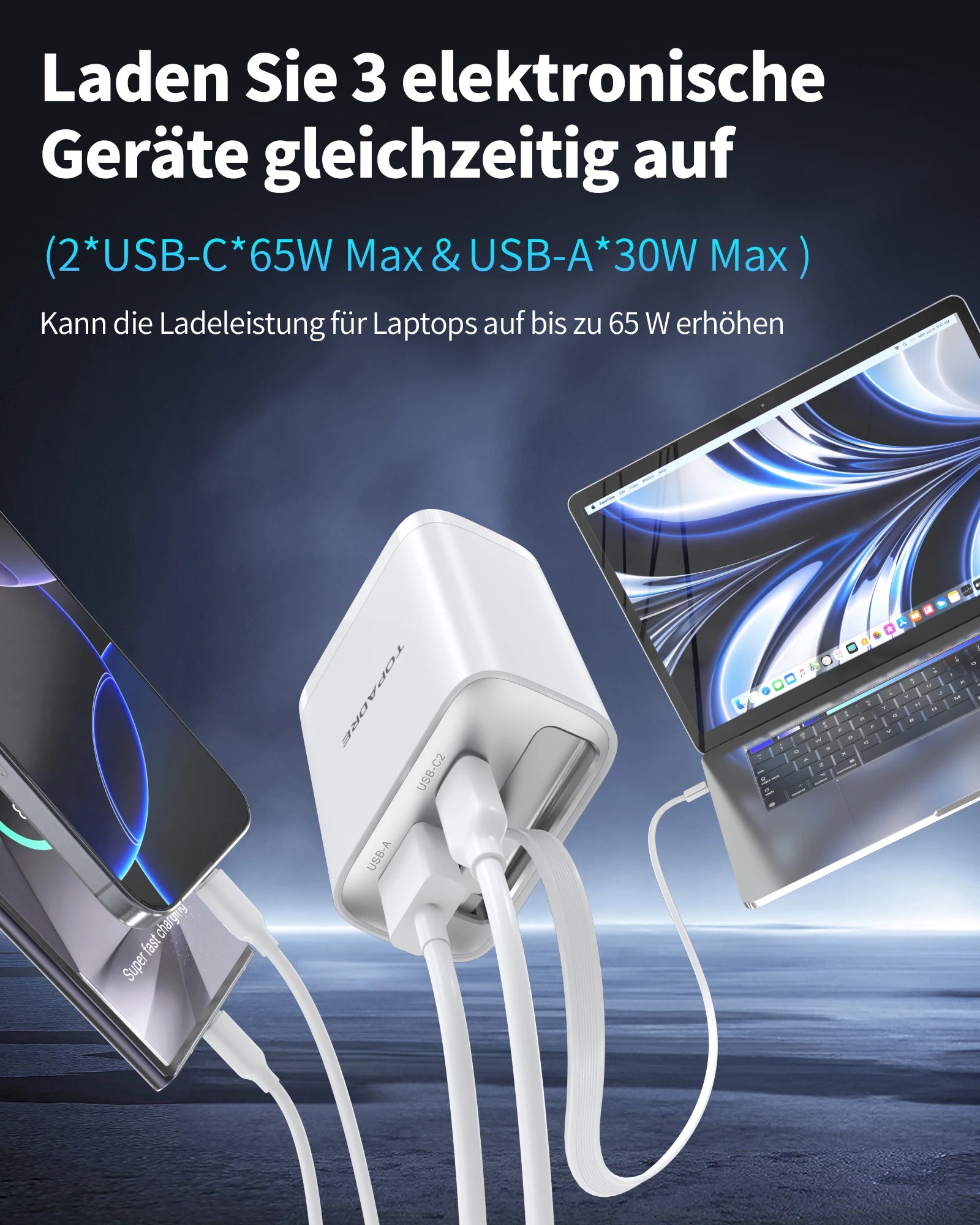 65W GaN Retractable USB-C Travel Charger source-backed product image