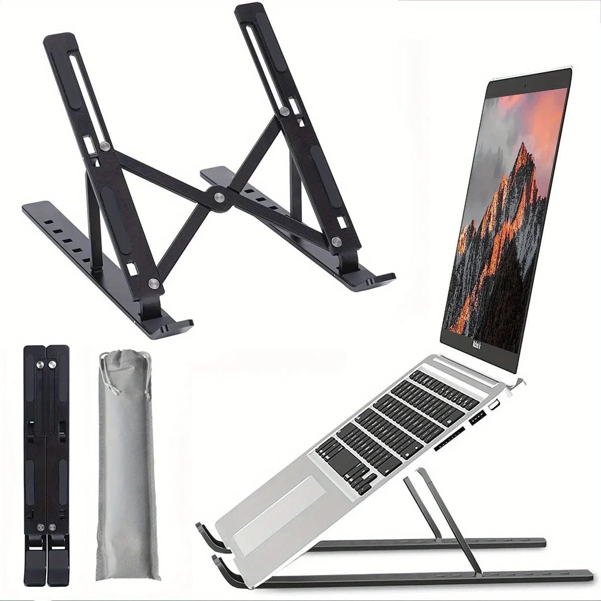 Six-level folding laptop stand, black