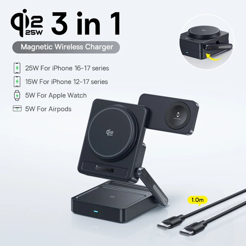 Baseus Qi2.2 3-in-1 Magnetic Wireless Charging Station source-backed product image