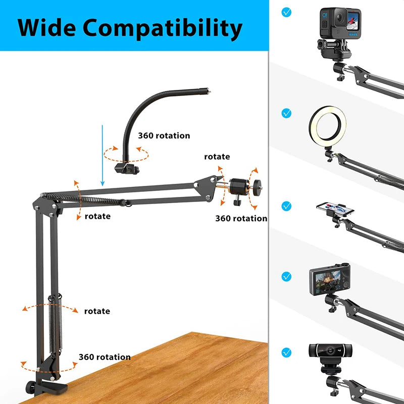 Overhead Phone Stand with Optional Ring Light