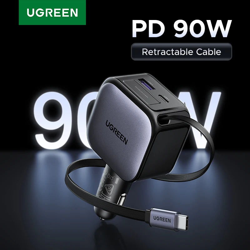 UGREEN Retractable USB-C Car Charger source-backed product image
