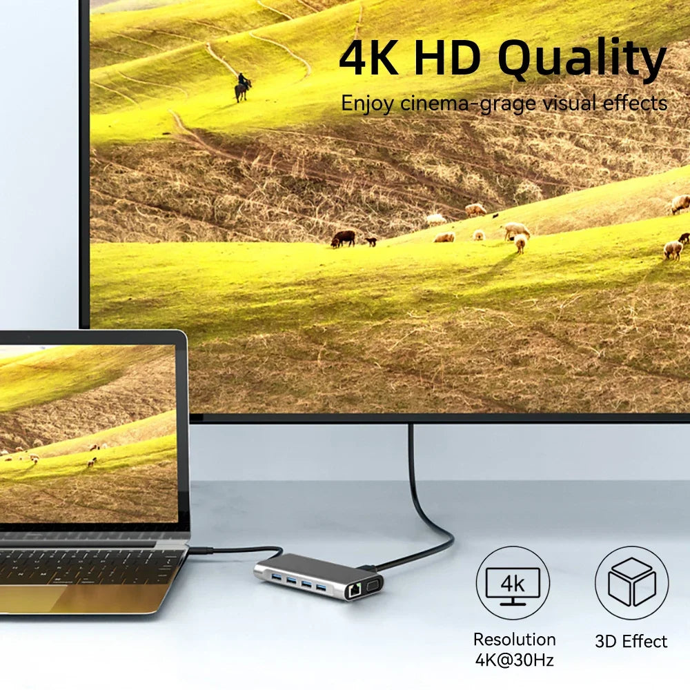 USB-C HDMI hub supporting a laptop and external display setup