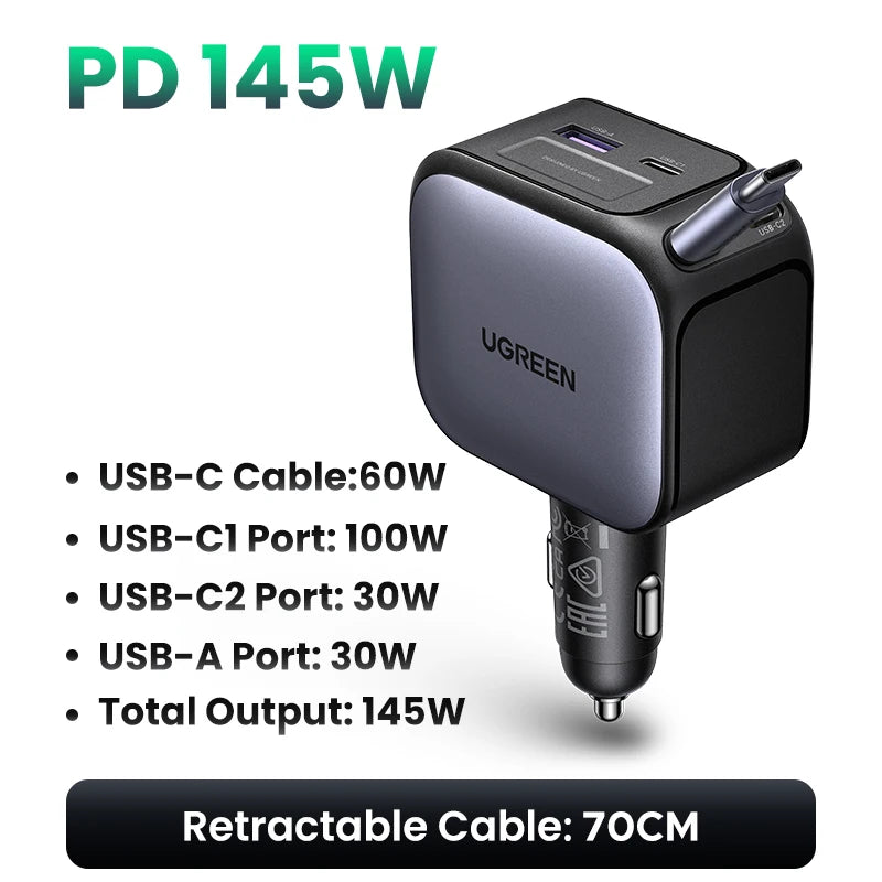 UGREEN Retractable USB-C Car Charger source-backed product image