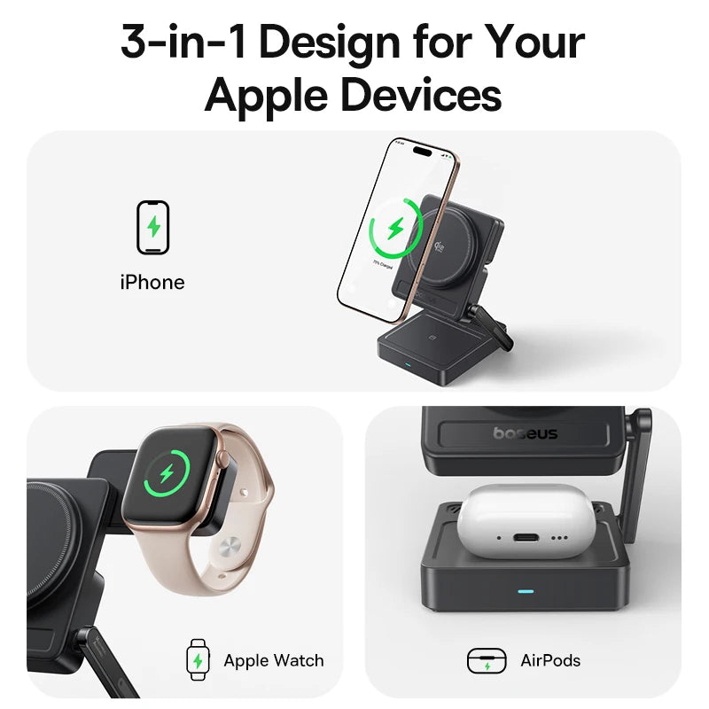 Baseus Qi2.2 3-in-1 Magnetic Wireless Charging Station source-backed product image