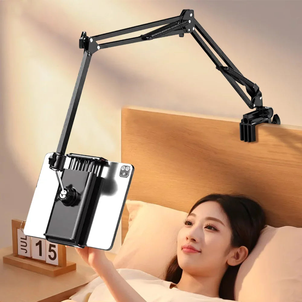 FlexArm tablet bed mount holding a phone near a bed