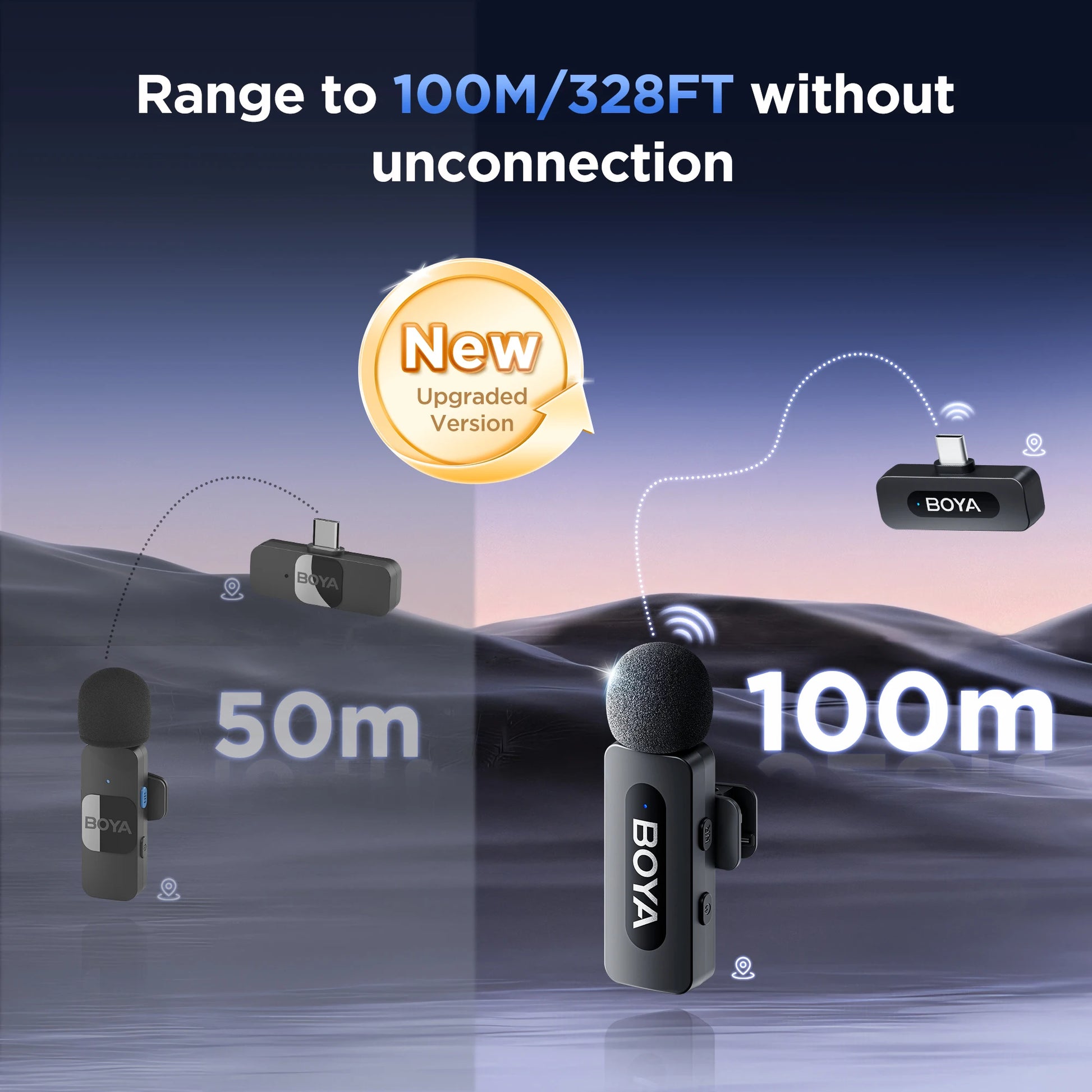 BOYA BY-V USB-C wireless microphone kit components shown in source media