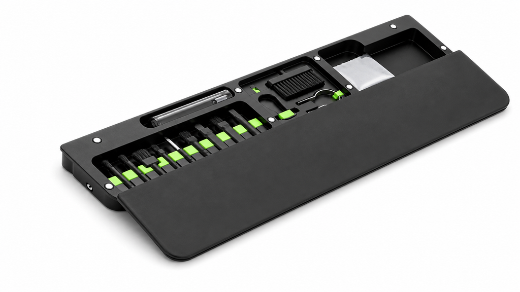 CleanKit 22-in-1 Device Cleaning Tray in black on a clean white background