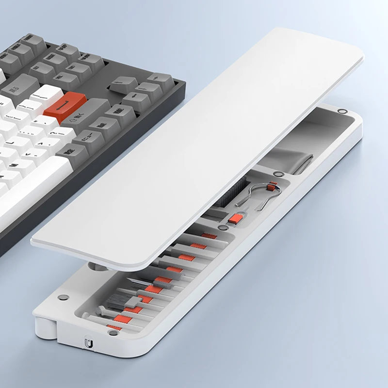 CleanKit 22-in-1 device cleaning tray in white with open storage tray