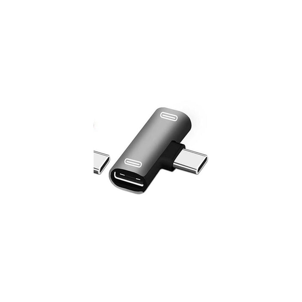 Silver USB-C male to dual USB-C female splitter adapter