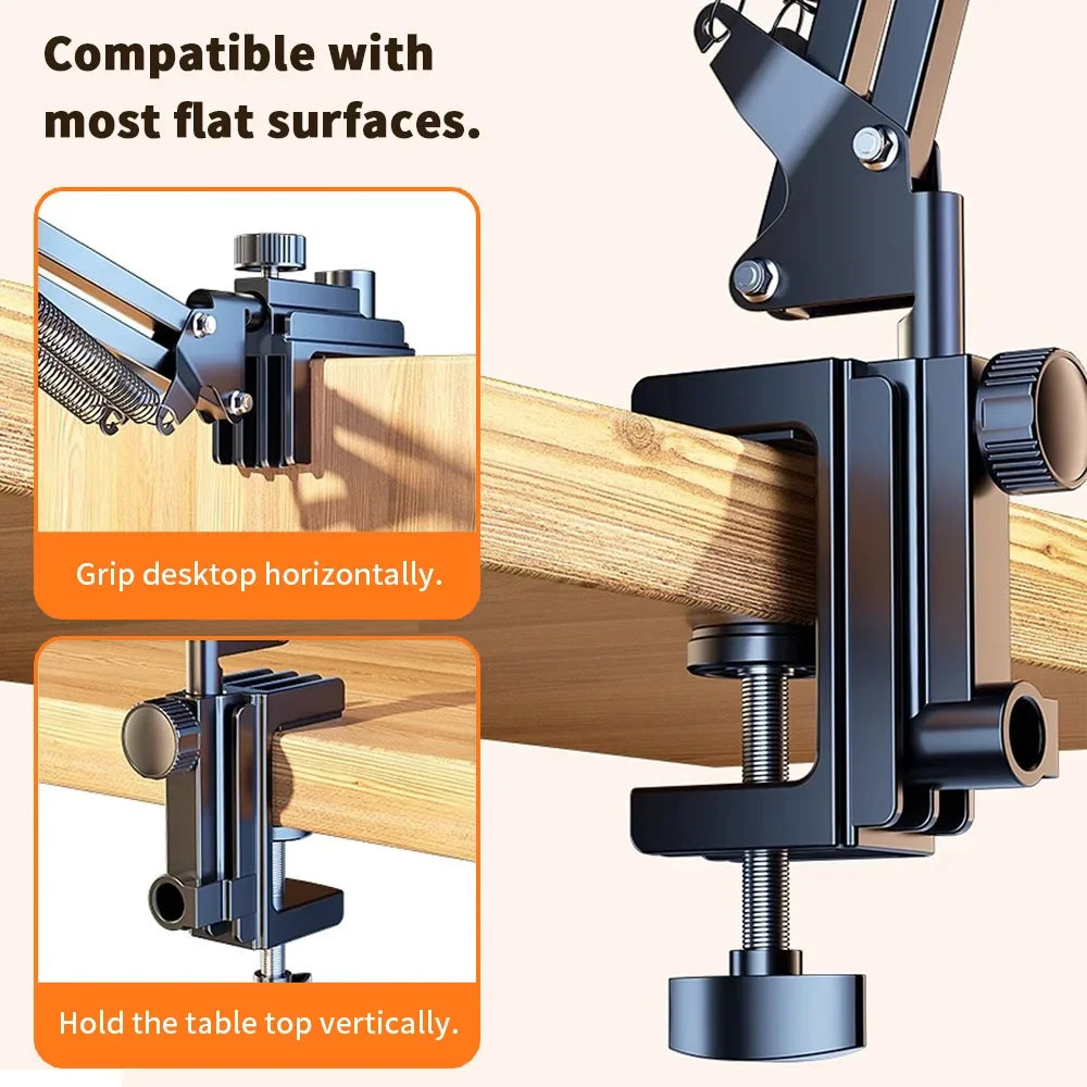 FlexArm showing clamp on compatible flat surfaces