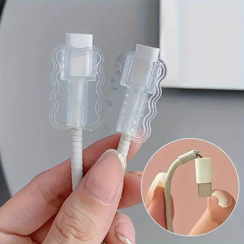 Clear cable protector sleeves shown on charging cables