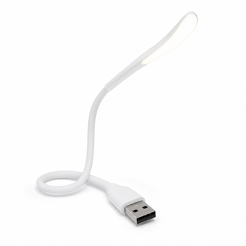GlowFlex white bendable USB-A laptop light on a white background