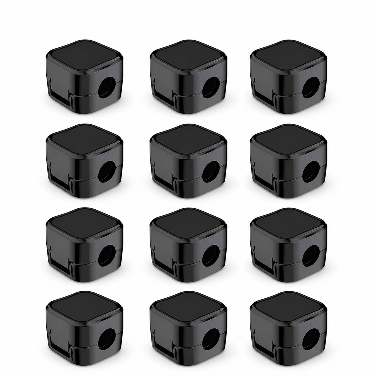 MagneClip 12-pack black cable organizer clips on a clean white background