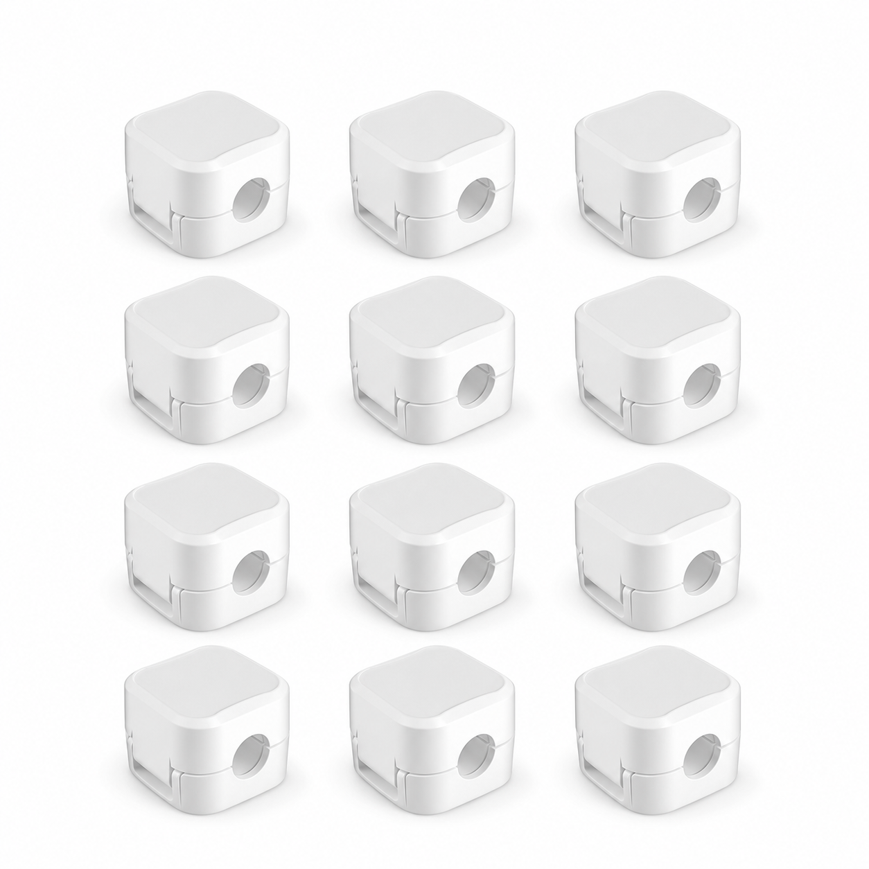 MagneClip 12-pack white cable organizer clips on a clean white background