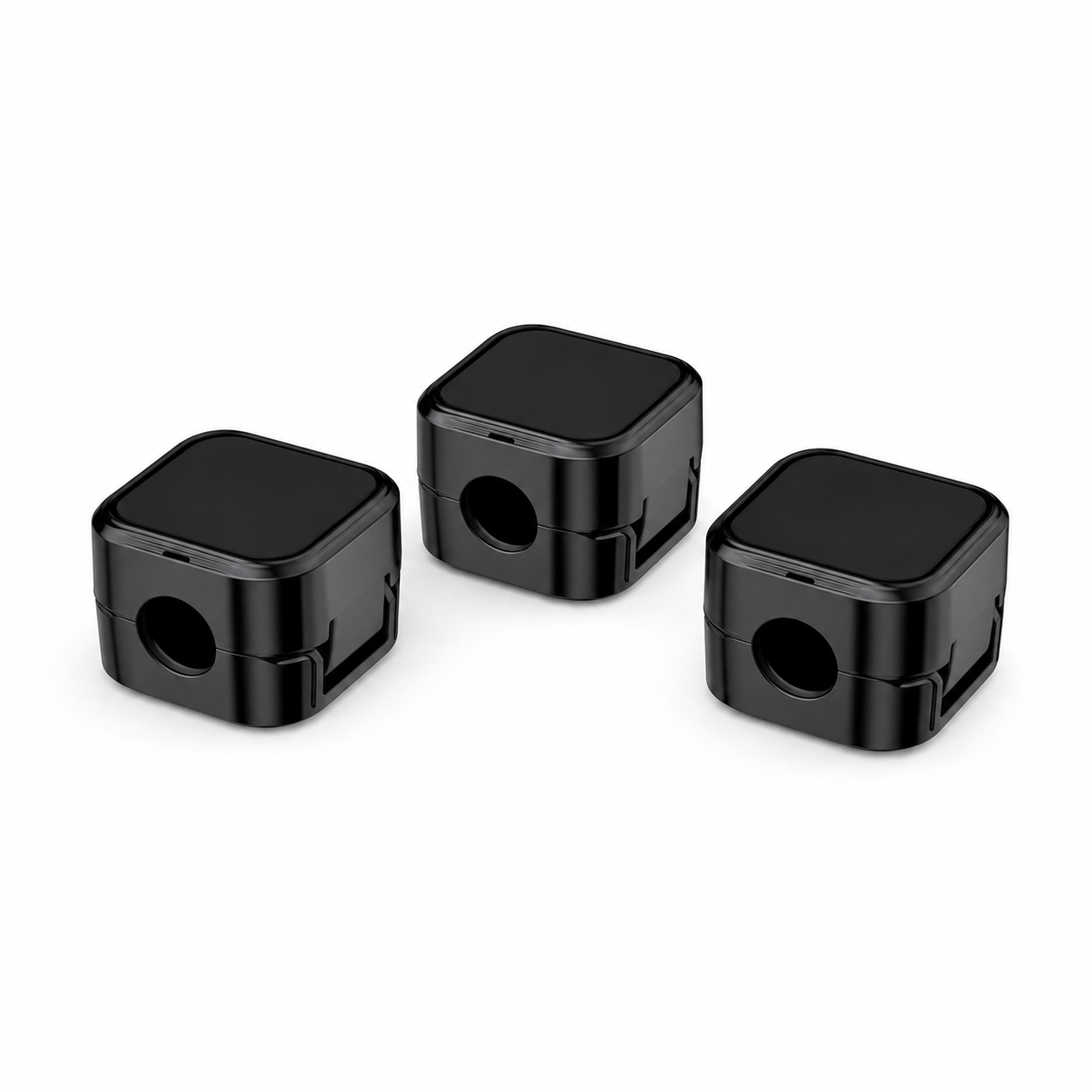 MagneClip 3-pack black cable organizer clips on a clean white background