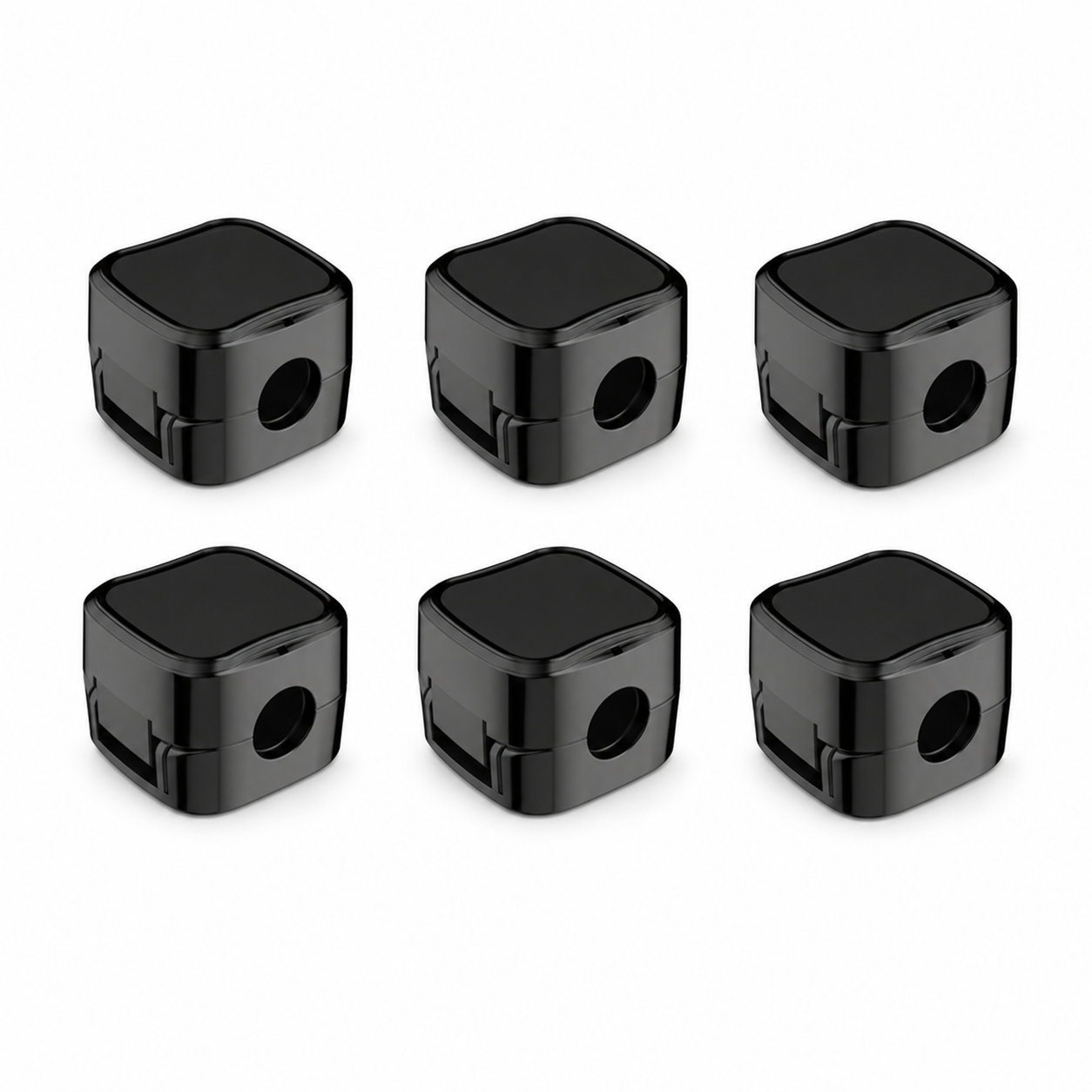 MagneClip 6-pack black cable organizer clips on a clean white background