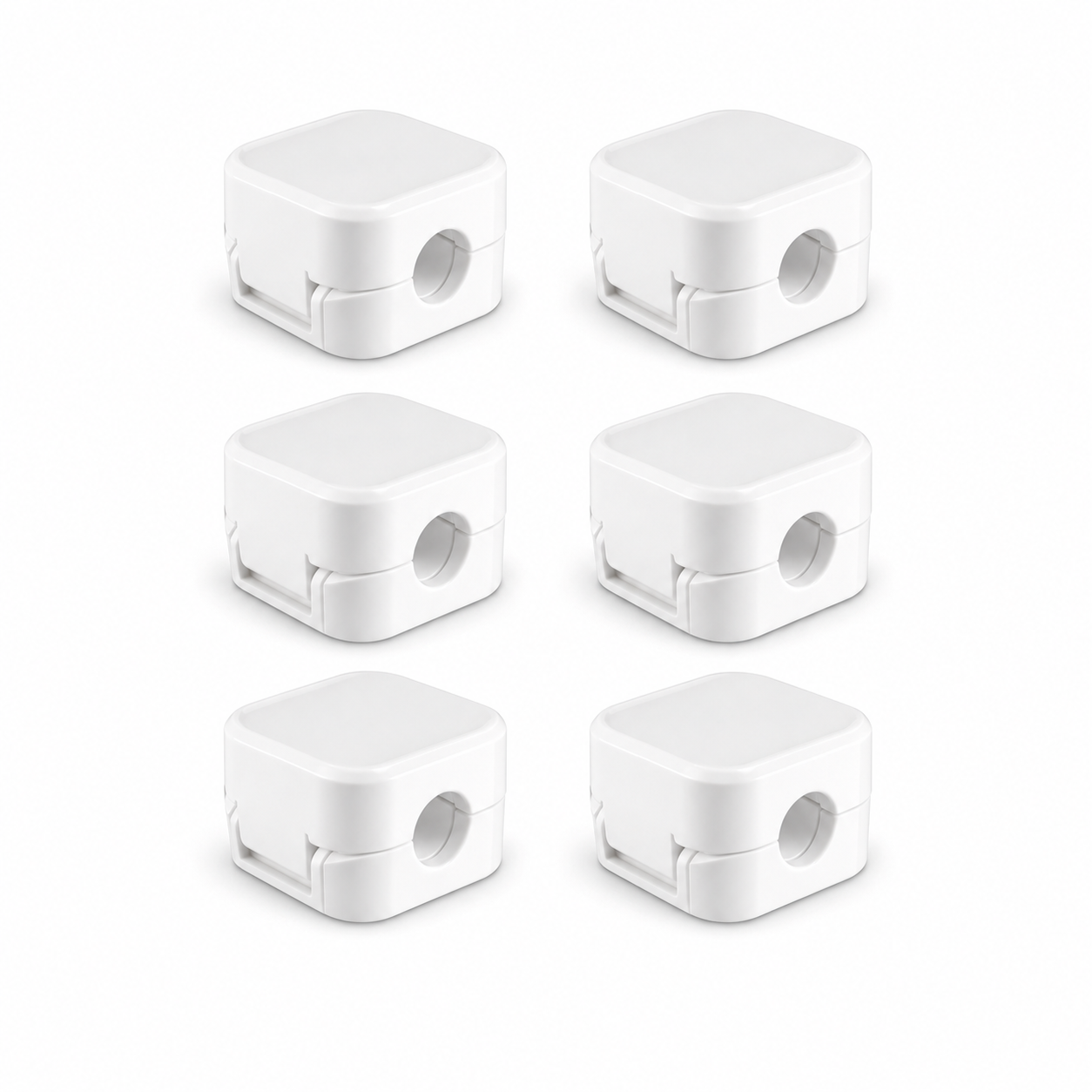 MagneClip 6-pack white cable organizer clips on a clean white background