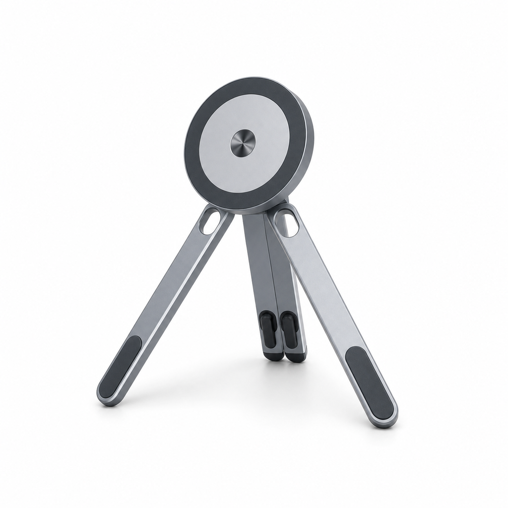 SnapStand gray magnetic phone tripod on a clean white background