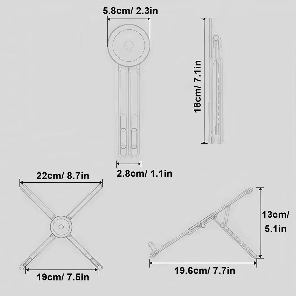 SnapStand dimension panel showing folded and open measurements
