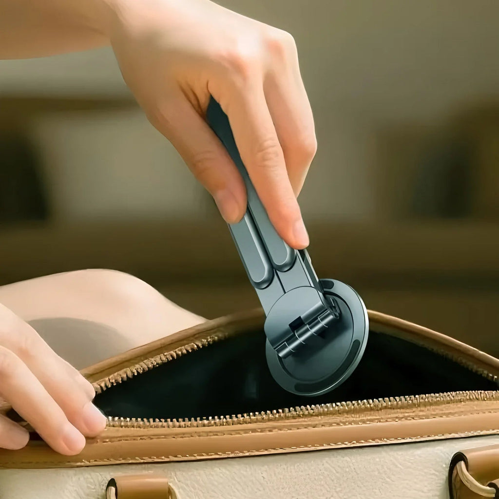 SnapStand gray magnetic phone tripod folded for travel