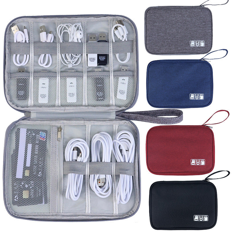 PackPod travel cable organizer pouch opened with cables and compact tech accessories