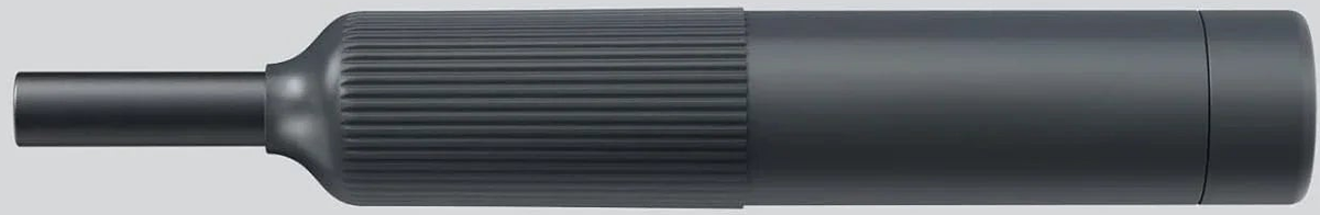 Closed black manual precision screwdriver handle with ribbed grip.